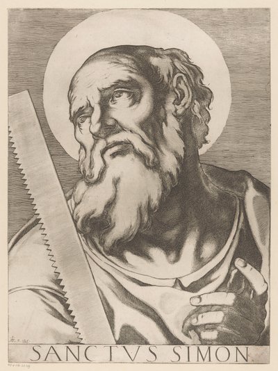 聖シモン・ゼロテス Saint Simon (オブジェクトのタイトル) Christ, Mary en de twaalf apostelen (シリーズタイトル) 聖使徒大学（シリーズタイトル） 作： Raffaello Schiaminossi