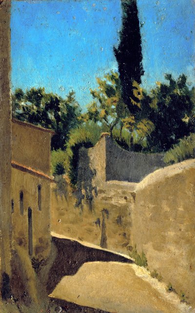 太陽の効果のある道路。フィレンツェの周囲、1861-62年頃（油彩、厚紙） 作： Raffaello Sernesi