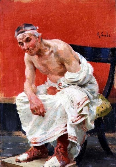 思考の瞬間（Un Momento di Pensiero）」（パネル 作： Raffaello Sorbi