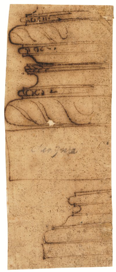 建築の断片2点（油絵のトレーシングペーパーにペン、茶インク） 作： Raffaello da Montelupo