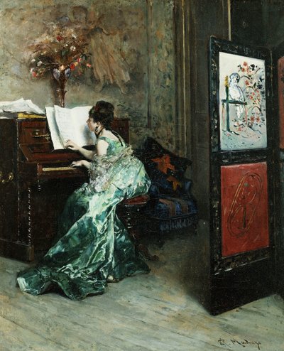 ピアノを室内で弾く女性 作： Raimundo de Madrazo y Garreta