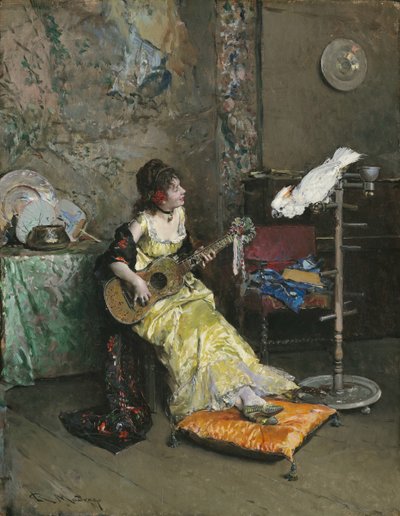 オウムを持つ女性、1872年頃 作： Raimundo de Madrazo y Garreta