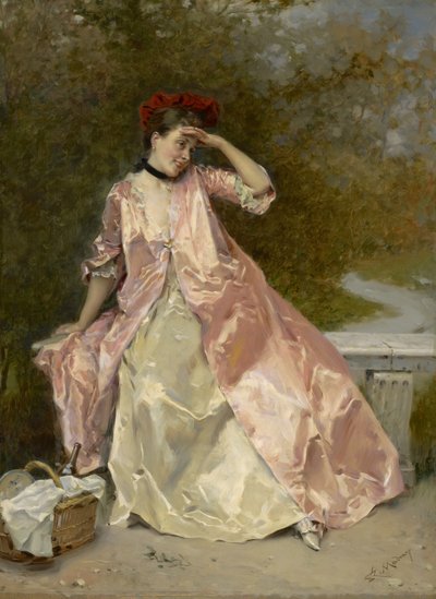 ピクニックバスケットを持つ女性、1890年頃 作： Raimundo de Madrazo y Garreta