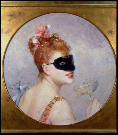 マスクをした女性（キャンバスに油彩） 作： Raimundo de Madrazo y Garreta