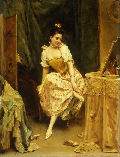 ドレッシングテーブルで若い女性 作： Raimundo de Madrazo y Garreta