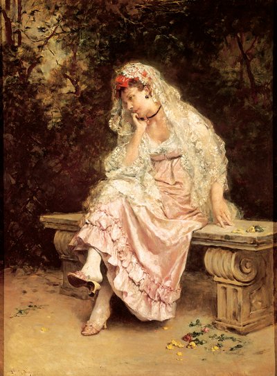 ""庭の若い女性 "" ライムンド・マドラゾ（1841-1920）の絵画。1900年頃。ビルバオ、美術館。 作： Raimundo de Madrazo y Garreta