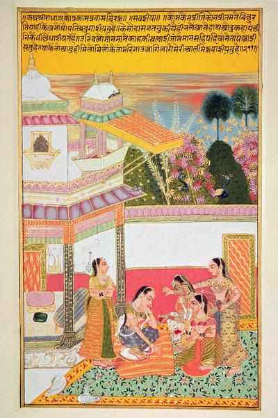 ブディからの手のひらで死ぬ女、1800（紙にトイレ） 作： Rajasthani School