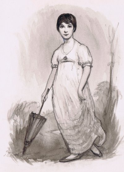 若き日のジェーン・オースティン（鉛筆と水彩画） 作： Ralph Bruce