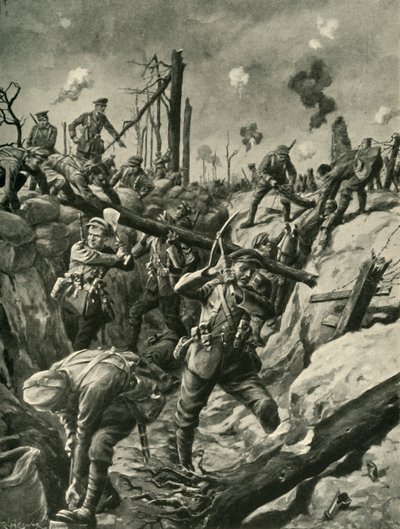 ドイツの塹壕、西部戦線、第一次世界大戦、c1915、c1920のイギリス兵。 作： Ralph Cleaver