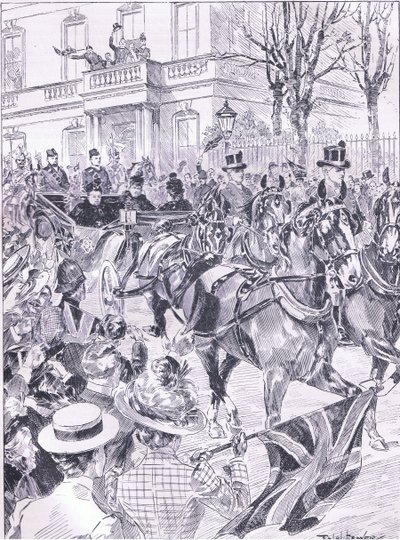 クイーンズが最後にロンドンを訪れたのは1900年3月、イギリスのカッセルの歴史、1900年代のイラスト 作： Ralph Cleaver