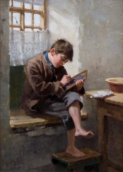 ホームレッスン、1887 作： Ralph Hedley