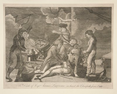 1813 年 6 月 1 日、チェサピーク号でのジェームズ ローレンス船長の死 作： Ralph Rawdon
