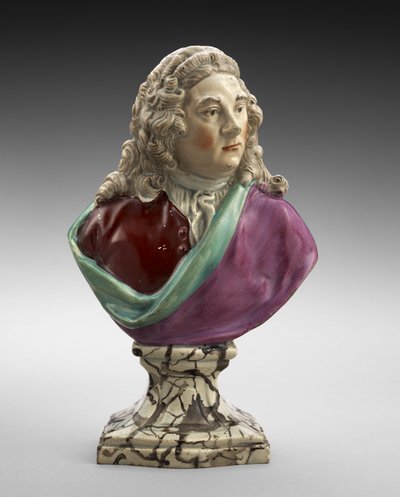 ゲオルク・フリードリヒ・ヘンデルの胸像、c。 1782-1795（上絵付けエナメルを使用した鉛釉陶器（真珠製品）） 作： Ralph Sr. Wood
