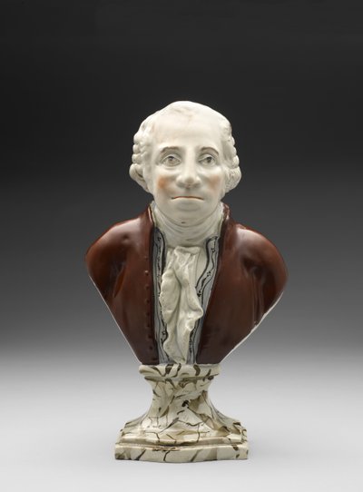 ジョージワシントンの胸像、c。 1782-1795（上絵付けエナメルを使用した鉛釉陶器（真珠製品）） 作： Ralph Sr. Wood
