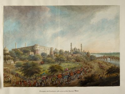 象の背に乗ってラクナウの街に入るヘイスティングス卿の一行、1814～15年頃（紙に水彩） 作： Ram Sita