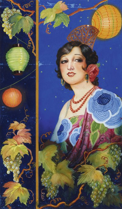 ショールを持つ若い女性、1925年頃（紙にガッシュ） 作： Ramón José Izquierdo y Garrido