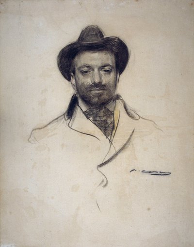 「『スペインの画家・写真家ホセ・マリア・セルト（1874-1945）の肖像』」 ラモン・カサス（1866-1932）による木炭画 1904年 個人蔵 作： Ramón Casas