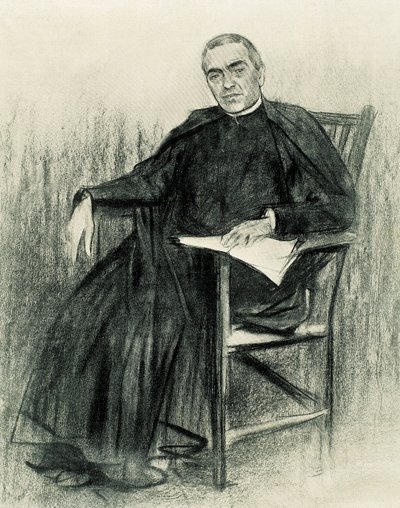 カタロニアの詩人、ハシント・ベルダグエル（1845-1902）の肖像（デッサン 作： Ramon Casas i Carbo
