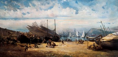 バルセロネータ（バルセロナの中心街）。ラモン・マルティ・イ・アルシーナ（1826-1894）の絵画 作： Ramón Martí Alsina