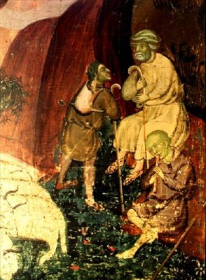 シナイのモーセ: 群れを守る羊飼いの詳細 (パネル) 作： Ramon de Mur