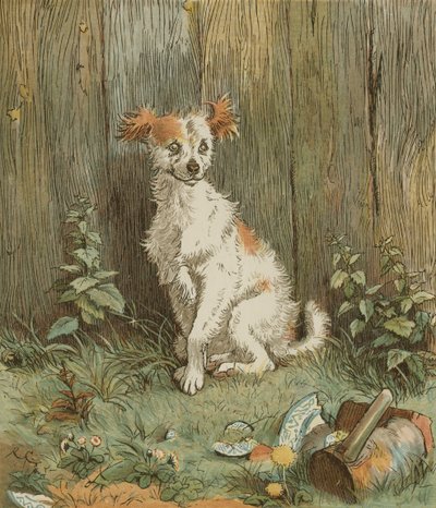 オリバー・ゴールドスミスの「狂犬の死を悼むエレジー」。 イズリントンの善良な男と仲良くなった野良犬。 イラスト／ランドルフ・コルデコット 作： Randolph Caldecott