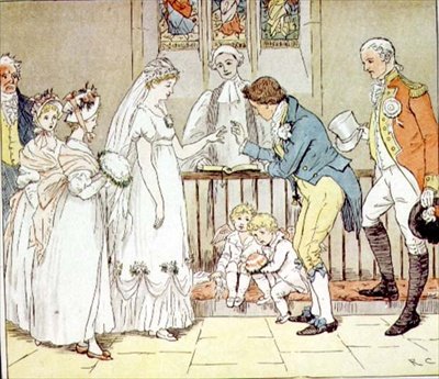 The Great Panjandrum」より「And she very imprudently married the barber」、Frederick Warne & Co.(色付き彫刻） 作： Randolph Caldecott