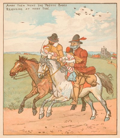 離れて彼らはかなりの女の子を行って、その潮流c1878で喜びます。 作： Randolph Caldecott