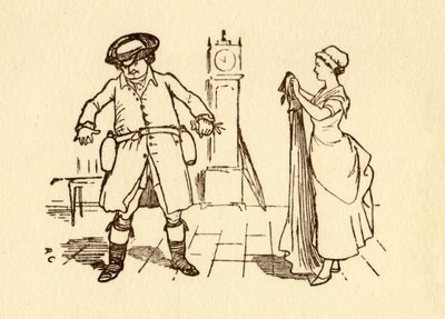 ジョンギルピンは1878年、c1918年にワインボトルをベルトに取り付けます。 作： Randolph Caldecott