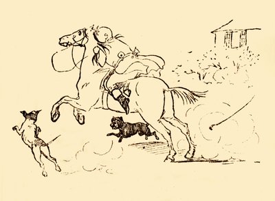 ジョンギルピンは、彼の馬が暴走して1878年、1918年に犬を追いかけています。 作： Randolph Caldecott