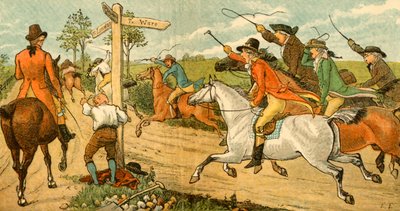 1878年、c1918年、通行人に追われている彼のボルト馬のジョンギルピン。 作： Randolph Caldecott