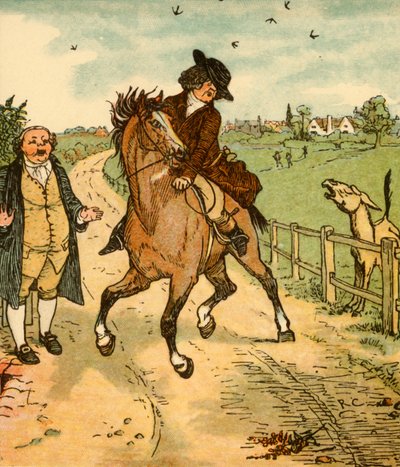 ジョンギルピンスの馬は、ロバによって警戒されました（1878年、c1918年）。 作： Randolph Caldecott