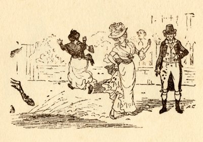 ジョンギルピンスの馬が梨花のドレスに泥をはねます。1878年、c1918。 作： Randolph Caldecott
