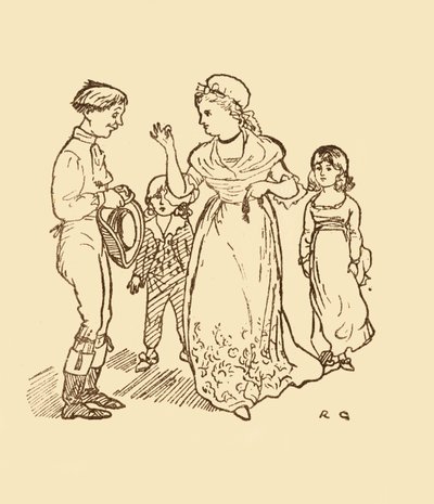 ギルピン夫人は、1878年の夫を見つけるために郵便配達員に支払います。 作： Randolph Caldecott