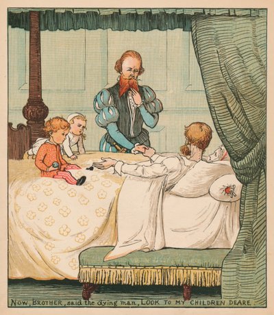 さて、兄弟は死にかけている男、Look To My Children Deare、c1878を言った。 作： Randolph Caldecott