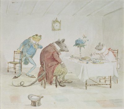 「おねがいミス・マウス、ビールをください」、「A Frog He Would A-Wooing Go」のイラスト 作： Randolph Caldecott