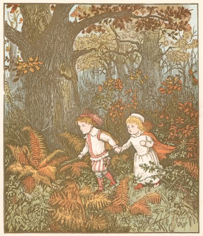 森の中のベイブスチルドレンのシーン、1878年 作： Randolph Caldecott
