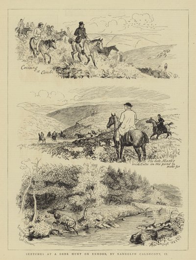 エクスムーアの鹿狩りでのスケッチ 作： Randolph Caldecott