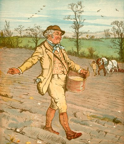 ...トウモロコシを播種した農夫、c1878。 作： Randolph Caldecott