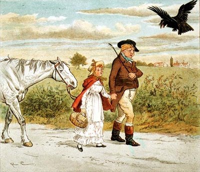A Farmer went trotting upon his gray mare」の頭に包帯を巻いた農夫。 作： Randolph Caldecott