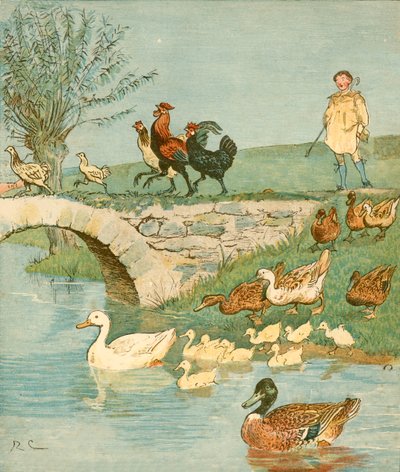 鶏とアヒルの農夫の少年、c1881。 作： Randolph Caldecott