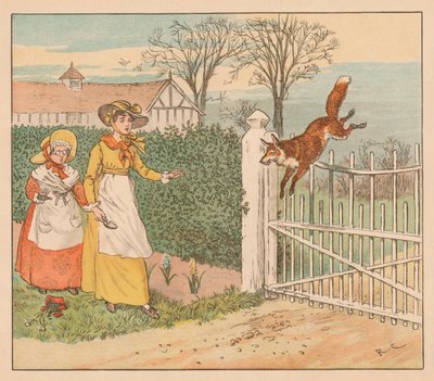 フォックスがパーソンズゲートを飛び越えたc1883。 作： Randolph Caldecott