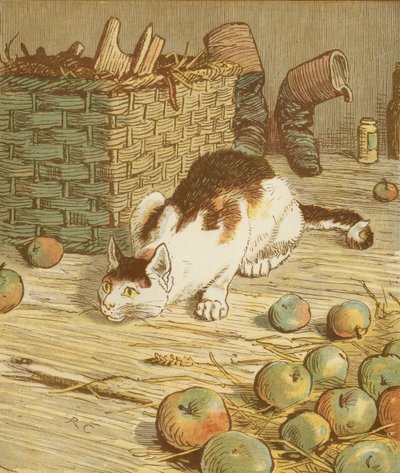 ジャックが建てた家」累積的な童謡。 麦芽を食べたネズミを食べた猫。 イラストはランドルフ・コルデコット。 作： Randolph Caldecott
