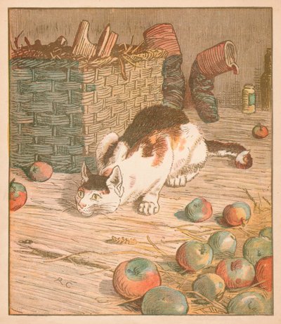 麦芽を食べたネズミを食べた猫...、c1878。 作： Randolph Caldecott