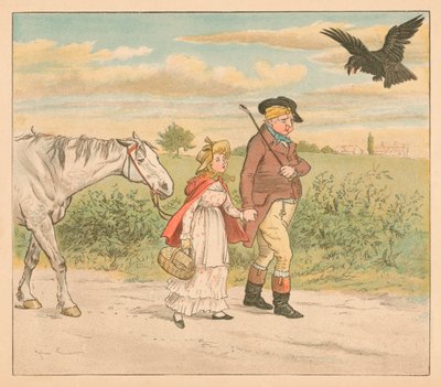 いたずら好きなレイヴンは笑って飛び去った、c1885、1934。 作： Randolph Caldecott
