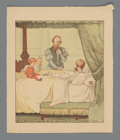 Zwei Kinder und ein Mann an einem Krankenbett 作： ランドルフ・カルデコット