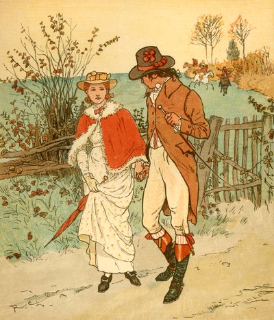 レーン、c1880の2人の若い恋人。 作： Randolph Caldecott
