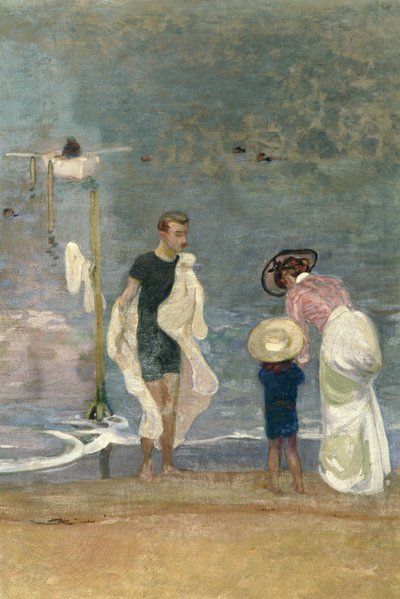 ビーチで（キャンバスに油彩）（詳細）（164322も参照） 作： Raoul Du Gardier