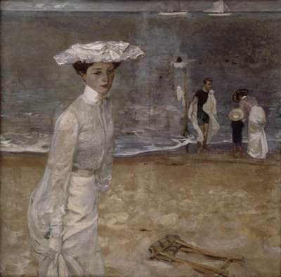 ビーチで（キャンバスに油彩）（164323も参照） 作： Raoul Du Gardier