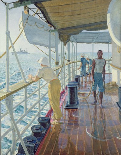 デッキを洗い流す（キャンバスに油彩） 作： Raoul Du Gardier