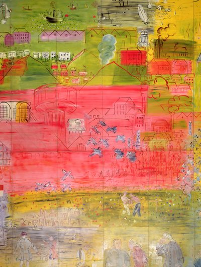 港と工場が描かれた「ラ・フィー・エレクトロニテ」（右側からのディテール 作： Raoul Dufy
